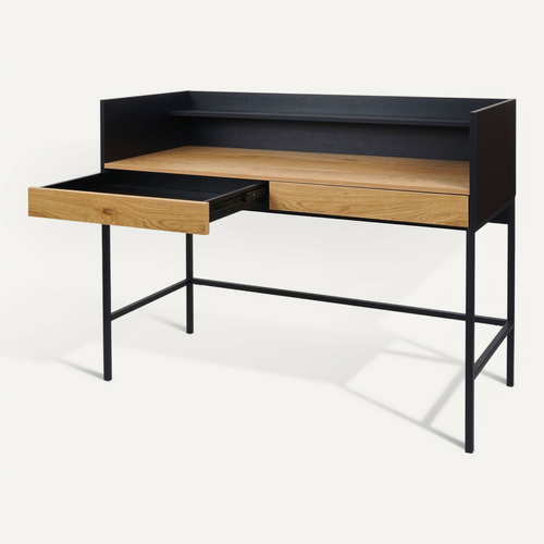 Bureau Table D'ordinateur Avec 2 Tiroirs Et Espace De Rangement 120x50 Cm Mdf Aspect Chêne