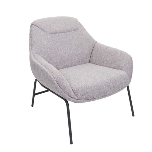 Fauteuil Lounge Relaxation Siège Extra Large En Tissu Bouclé Gris Clair Et Métal 04_0006854