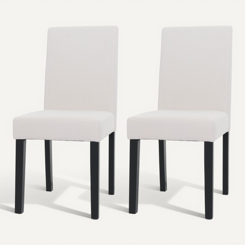 Lot De 2 Chaises De Salle à Manger Dossier Haut En Tissu Velours Côtelé Crème Pieds En Bois Foncés