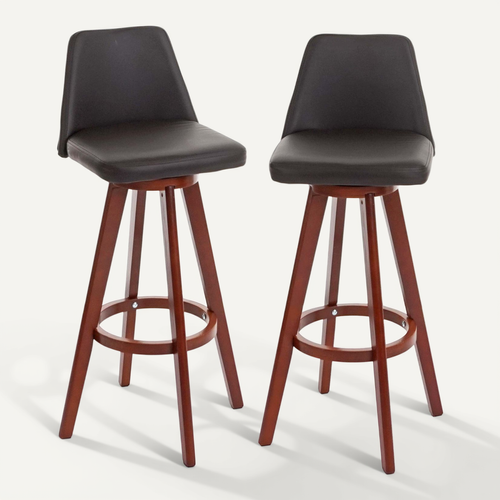 Lot De 2 Tabourets De Bar Chaises Comptoir Rotatif En Pvc Marron Et Bois 04_0007456