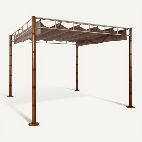 Pergola Pavillon De Jardin Auvent De Terrasse Stable 7 Cm Structure Métallique 3 X 3m Aspect Bambo