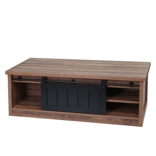 Table Basse Table D'appoint Porte Coulissante 6 Compartiments De Rangement 44x120x60 Cm Mdf Marron