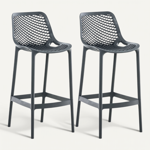 Lot De 2 Tabourets De Bar Avec Dossier En Plastique Gris Foncé Pour Extérieur Hauteur Assise 75 Cm