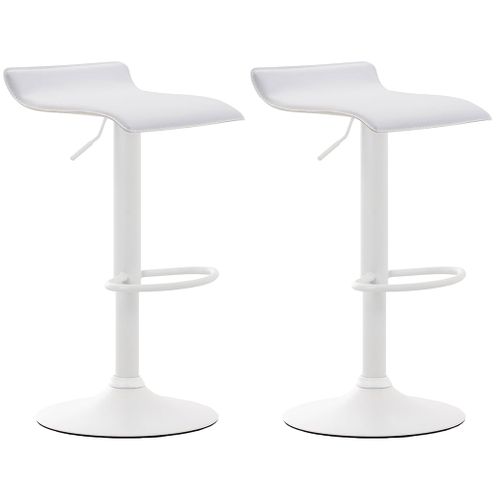 Lot De 2 Tabourets De Bar Design Minimaliste Hauteur Réglable Repose-pieds En Pvc Blanc Et Métal
