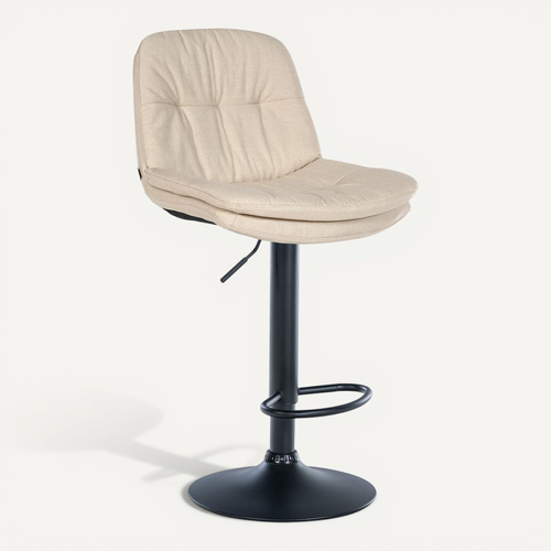 Tabouret Chaise Haute X1 Pour Cuisine Et Bar à Assise Moelleuse En Tissu Crème Cadre En Métal Noir