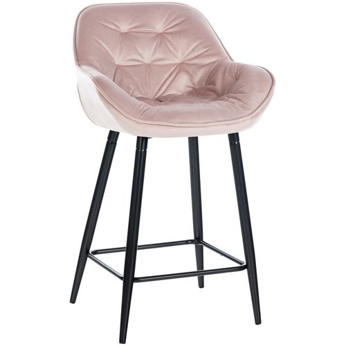 Tabouret De Bar X1 Moderne En Velours Rose Assise Enveloppante Capitonnée Pieds Métal Noir 10_0005