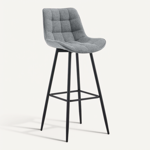 Tabouret De Bar X1 Coutures Décoratives Carrées Avec Repose-pieds En Tissu Gris Quatre Pieds