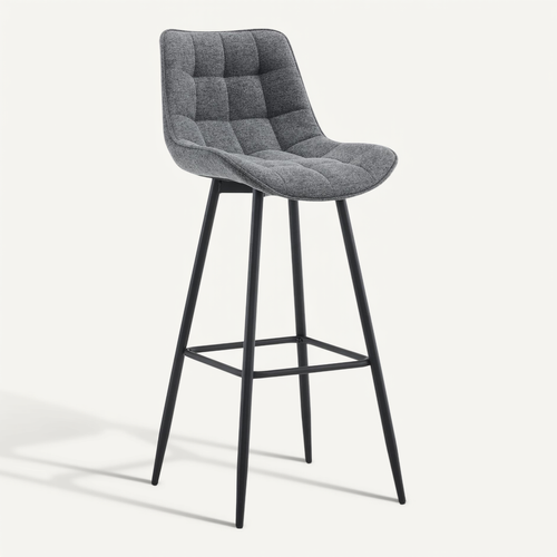 Tabouret De Bar X1 Coutures Décoratives Carrées Avec Repose-pieds En Tissu Gris Foncé Quatre Pieds
