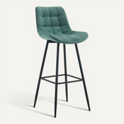 Tabouret De Bar X1 Coutures Décoratives Carrées Avec Repose-pieds En Tissu Vert Quatre Pieds