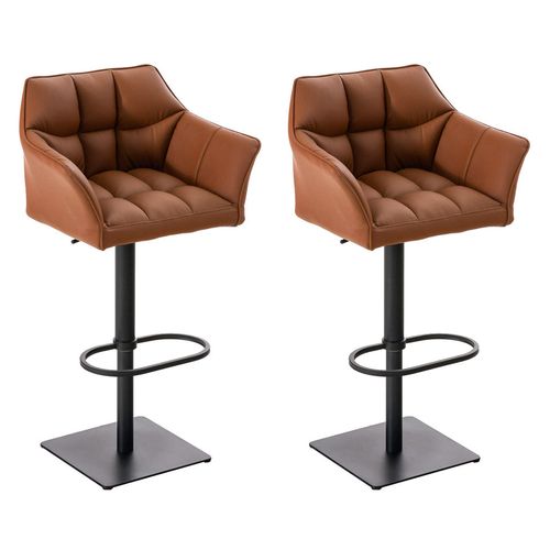 Lot De 2 Tabourets De Bar Réglable En Simili Marron Clair Assise Enveloppante Capitonnée