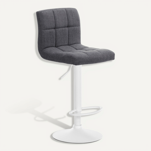 Tabouret De Bar X1 Style Contemporain En Tissu Matelassé Gris Clair Cadre Métal Blanc 10_0006455