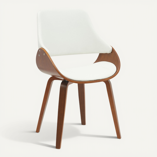 Chaise De Salle à Manger X1 Design Scandinave En Bois Courbé Noyer Et Simili Blanc 10_0007537