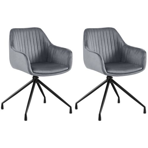 Lot De 2 Fauteuils En Velours Gris Foncé à Piétement Étoile En Métal Noir – Chaise Confortable