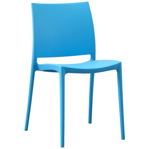 Chaise De Jardin Empilable Dossier Incurvé à Quatre Pieds Stable En Plastique Bleu 10_0007888