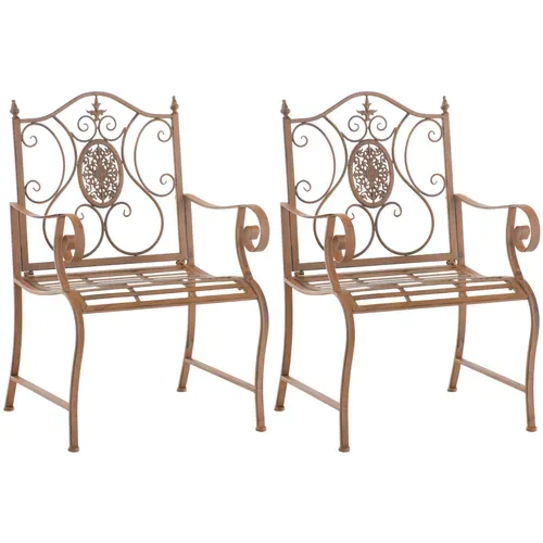 Lot De 2 Fauteuils En Métal Marron Vieilli Avec Motifs Décoratifs – Jardin Ou Terrasse 10_0007981