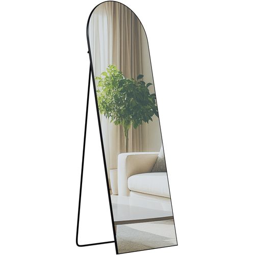 Miroir Sur Pied Ou Mural 150 × 50 Cm Cadre Fin Design élégant Cadre Métal Noir Brillant 10_0008401