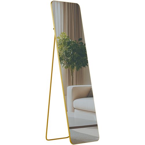 Miroir Pleine Longueur Sur Pied Ou Mural Cadre Métal Doré Brillant Design épuré 140x40 Cm 10_00084