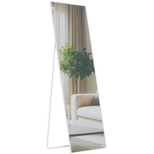 Miroir Pleine Longueur Sur Pied Et Mural Cadre Métal Blanc Mat Design épuré 150x50 Cm 10_0008799