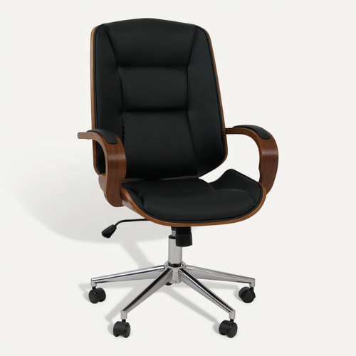 Fauteuil De Bureau Sur Roulettes Pivotant Avec Accoudoirs En Simili Cuir Noir Avec Structure