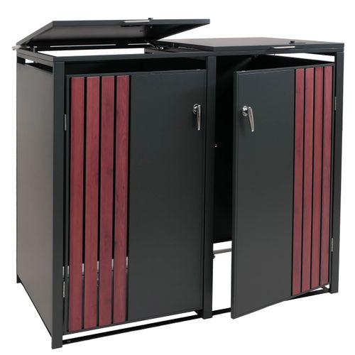Cache-poubelles Extérieur Pour 2 Bacs 80 à 240 L En Acier Anthracite Effet Bois Foncé