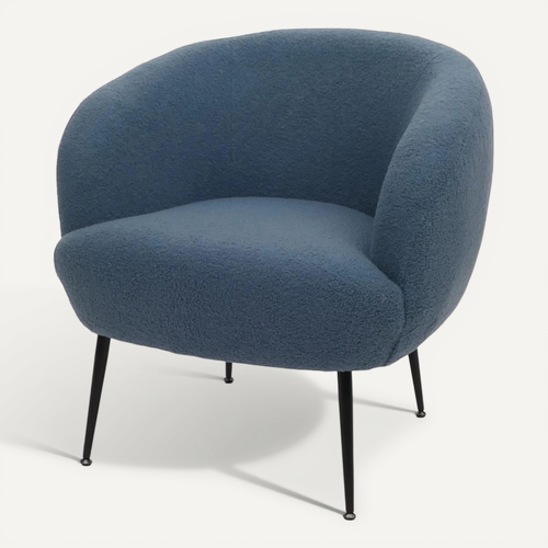 Fauteuil Lounge Dossier Enveloppant Et Design Arrondi En Tissu Bouclé Bleu Avec Pieds Métal 04_000