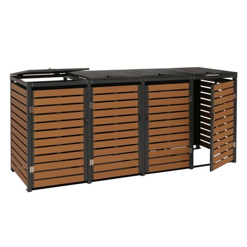 Cache Poubelles 4 Bacs Avec Couvercle Abri Extérieur Verrouillable 80 à 240l 119x264x84 Cmen Wpc E