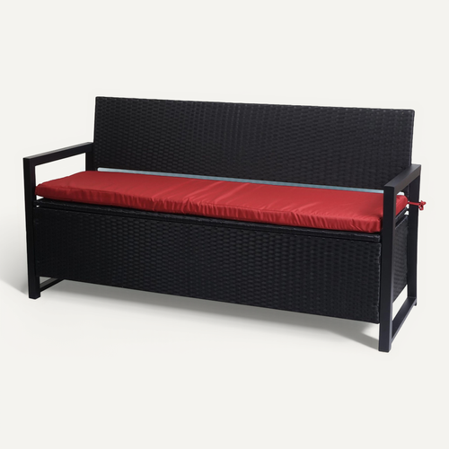 Banc De Jardin Coffre 3 Places Avec Rangement En Poly-rotin Anthracite Et Coussin Bordeaux 04_0010