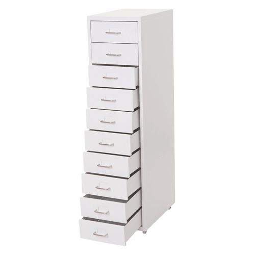 Caisson De Bureau à Roulettes Avec Tiroirs Mobile Avec 10 Tiroirs 110x28x41 Cm Acier Blanc 04_0010
