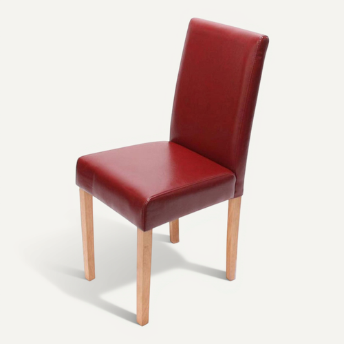 Chaise De Salle à Manger Cuisine En Synthétique Rouge Pieds En Bois Clair Design Moderne 04_000234