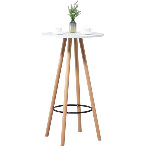 Table Haute Ronde Avec Repose-pieds Hauteur 107 Cm En Mdf Blanc Design Scandinave Tab10068