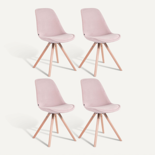 4 Chaises De Salle à Manger Style Scandinave En Velours Rose Pieds Rond En Bois Clair Cds10308