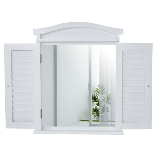 Miroir Mural Design Fenêtre Avec Volets 53x42x5cm Bois De Paulownia Massif Et Mdf Blanc 04_0003704
