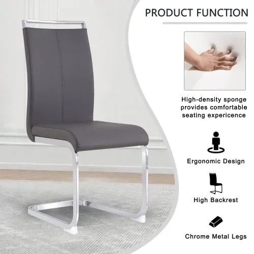 Lot De 4 Chaises Cantilever, Structure En Métal Chromé, Rembourrage Doux Avec Revêtement En Simili C