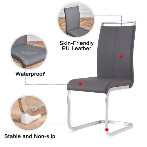 Lot De 4 Chaises Cantilever, Structure En Métal Chromé, Rembourrage Doux Avec Revêtement En Simili C