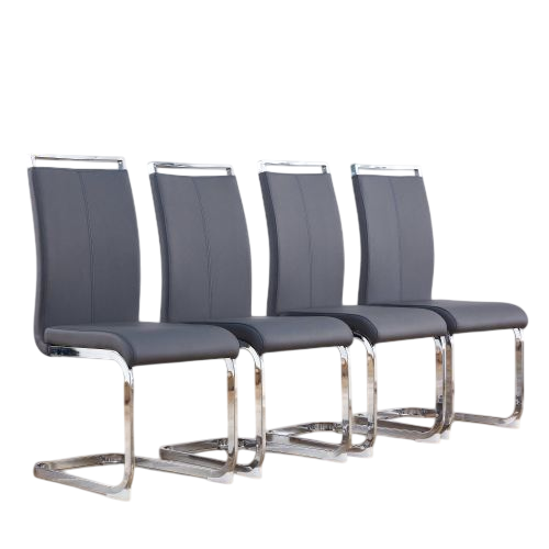 Lot De 4 Chaises Cantilever, Structure En Métal Chromé, Rembourrage Doux Avec Revêtement En Simili C