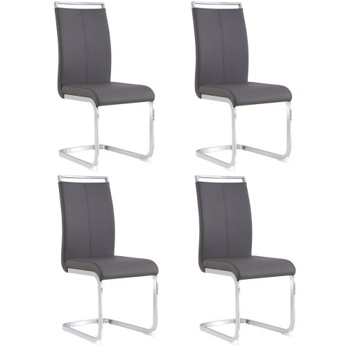 Lot De 4 Chaises Cantilever, Structure En Métal Chromé, Rembourrage Doux Avec Revêtement En Simili C
