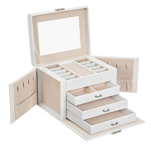 Boîte à Bijoux Coffre Bijoux Rangement Beauté 4 Niveaux Organisateur Avec Plateaux Revêtement