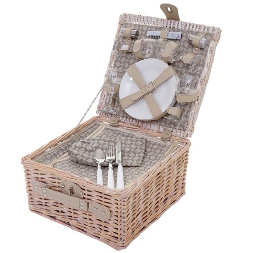 Panier Pique-nique Pour 4 Personnes Sac Pique-nique + Glacière Verre Porcelaine Inox Beige Div0403