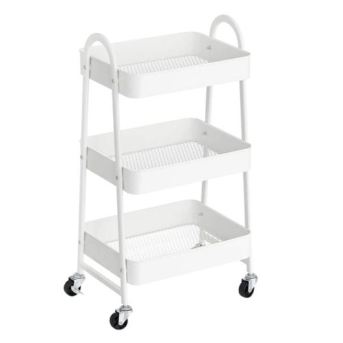 Chariot De Rangement 3 Niveaux Avec Roulettes - Blanc, Plastique, étagères Mobiles Pour Cuisine, Salle De Bain, Bureau, Facile à Assembler