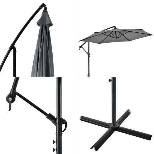 Parasol Déporté Hexagonal Avec Manivelle Inclinable Imperméable Uv Diamètre 270 Cm Gr