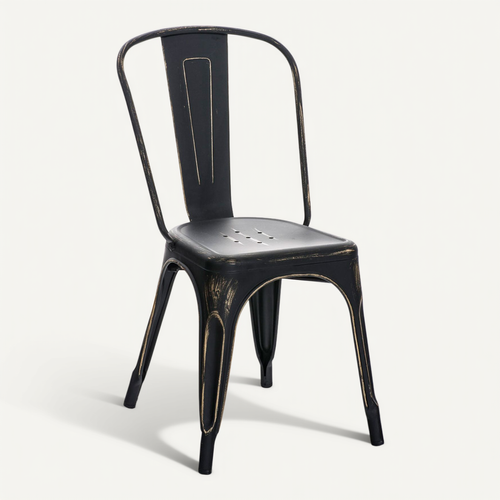 Chaise De Salle à Manger Cuisine Empilable Style Industriel En Métal Noir Vieilli 10_0000041