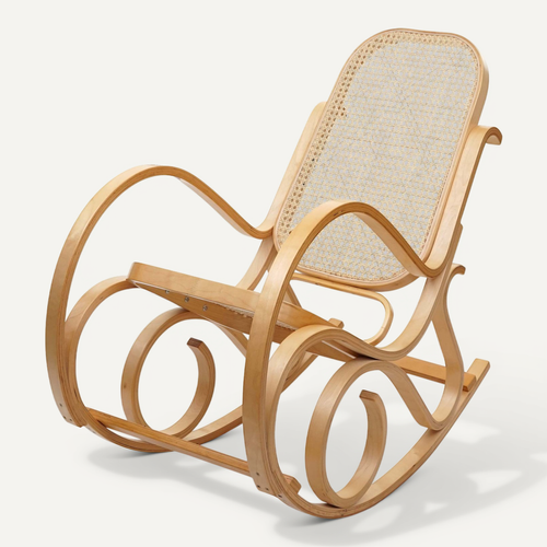 Fauteuil à Bascule Rocking Chair Couleur Chêne Dossier Rotin Fab04022