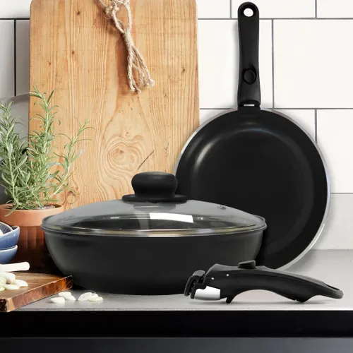 Arom - Série 3 Casseroles 16, 18 Et 20 Cm Avec Poignée Amovible