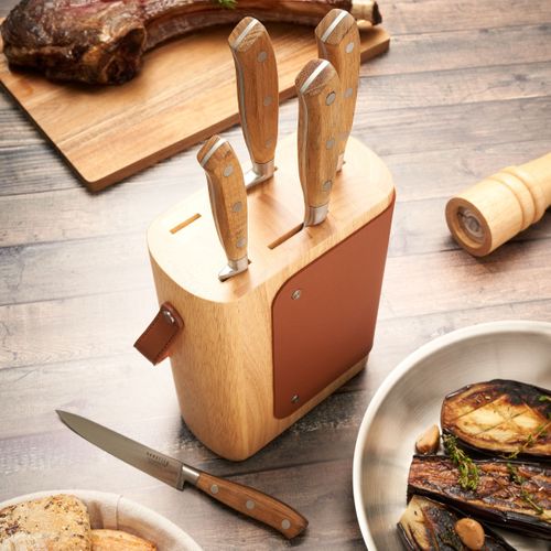 Lot Ustensiles Cuisine : Casseroles, Plats, Bloc Couteau Bois D'hévéa - Neuf