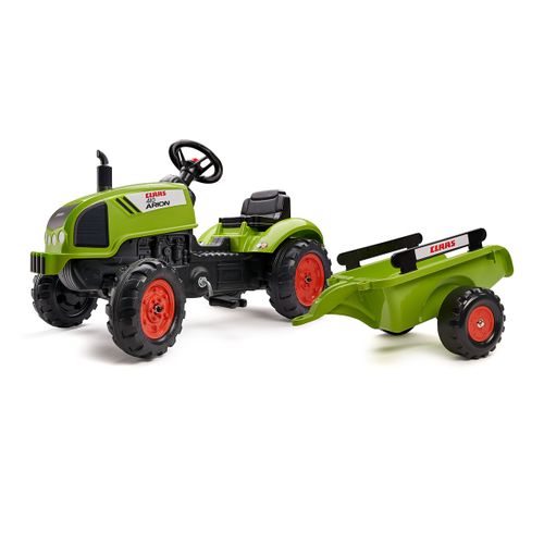 Tracteur À Pédales Claas Avec Remorque Et Capot Ouvrant - Vert