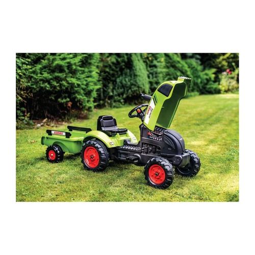 Tracteur À Pédales Claas Avec Remorque Et Capot Ouvrant - Vert