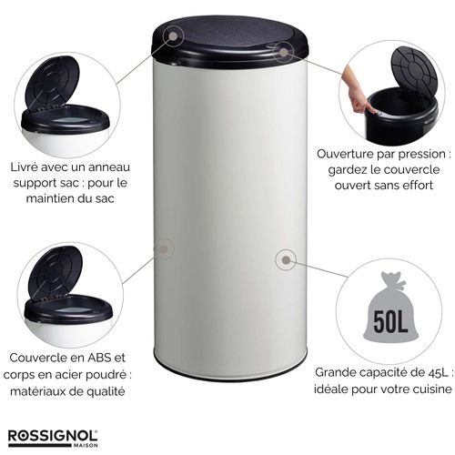 Poubelle De Cuisine Touch 45l Fabriqué En France - Handtouch Rossignol Blanc