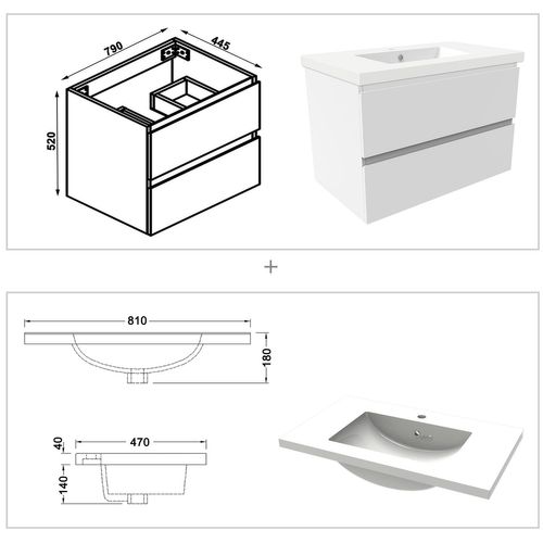 Ensemble Meuble De Salle De Bain 80cm, Vasque + Colonne + LED Miroir,blanc