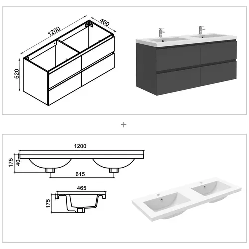 Ensemble Meuble De Salle De Bains 120cm, Double Vasque Et Colonne Et LED Miroir,anthracite