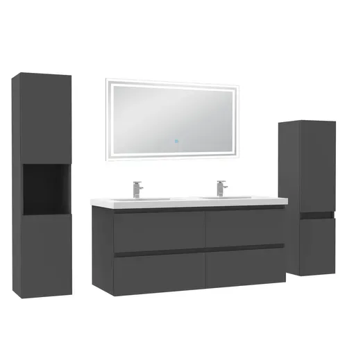 Ensemble Meuble De Salle De Bains 120cm, Double Vasque Et Colonne Et LED Miroir,anthracite